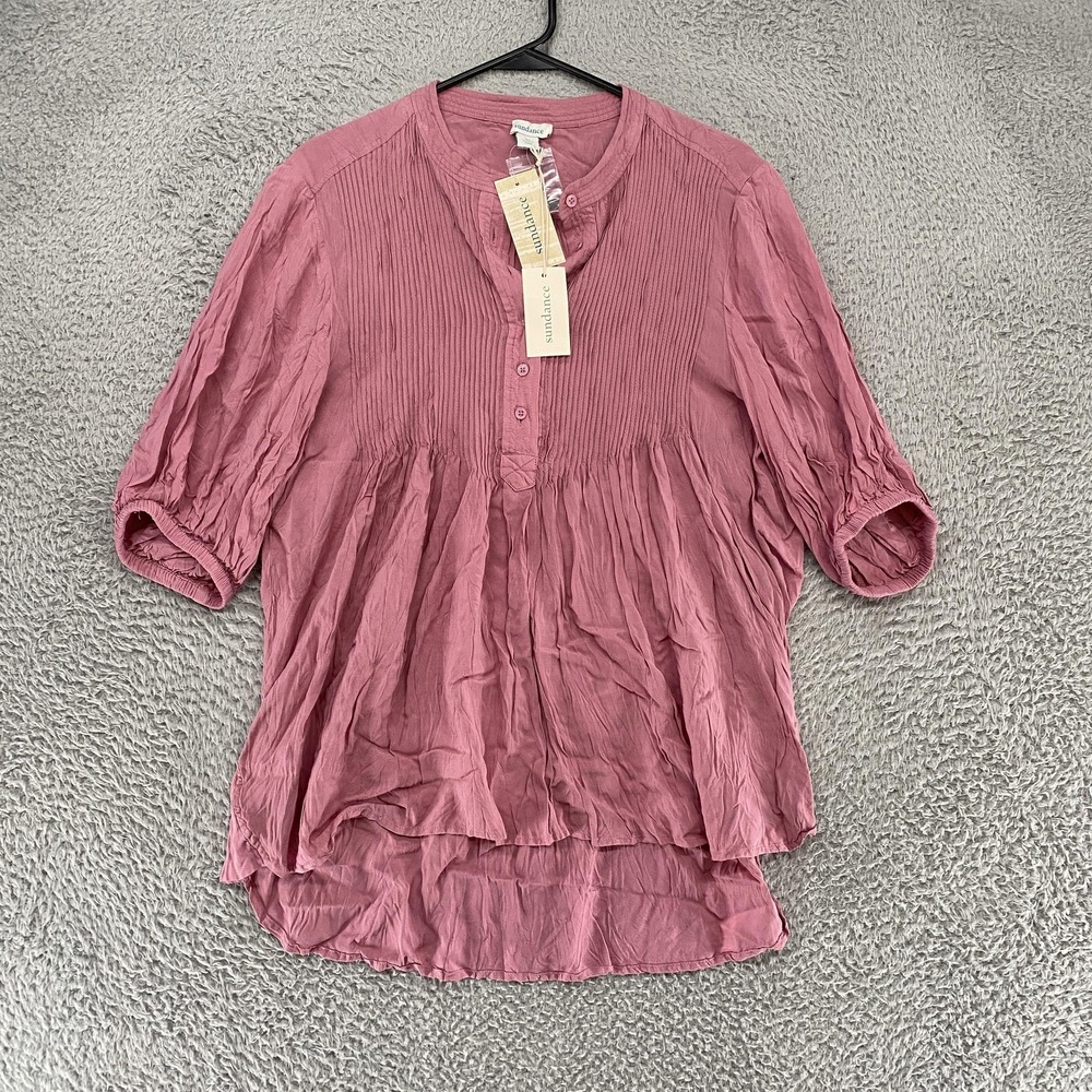 Sundance Shirt Womens XL Pink Kimberly Tunic Pintuck Henley Crinkle Rayon Top